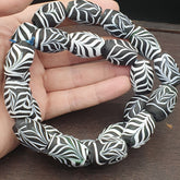 Wunderschöne Vintage-Glasperlen mit Federmuster, handgefertigter, ausgefallener Perlenstrang